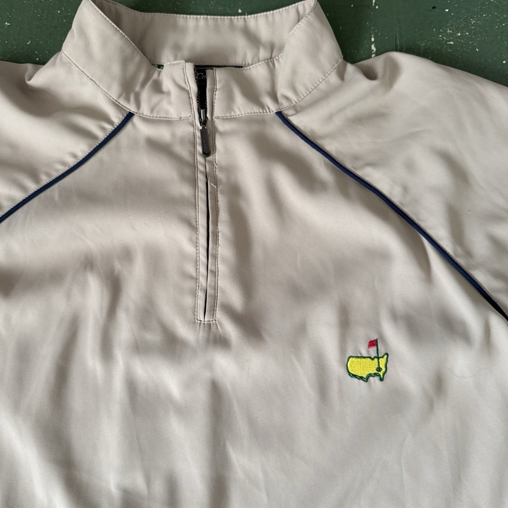 Masters Collection Golf 1/4 Zip Windbreaker Pullover Mens Sm Beige Short Sleeve